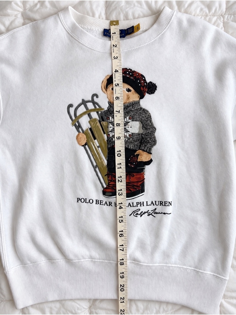 Vintage Ralph Lauren Polo Bear Sled Winter White Sweatshirt XS - Picture 5 of 9